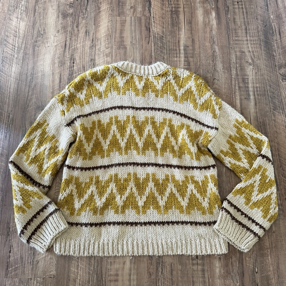 The Great. Sweater 3/L The Folk Pullover Earth Tan Yellow Wool Alpaca Fair Isle - Picture 4 of 10